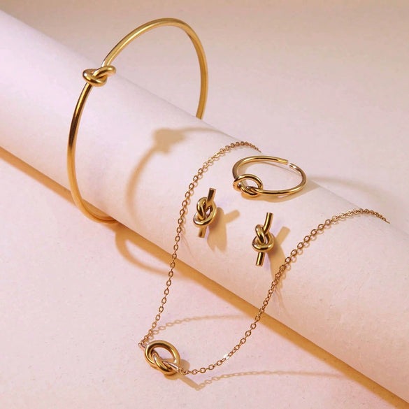 Wholesale Jewelry Stainless Steel Love Knot Geometric Minimalist Electroplating Necklace For Women