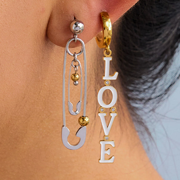 Wholesale Jewelry Stainless Steel Love Letter Earrings Electroplated Geometric Style