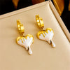 Wholesale Jewelry Stainless Steel Love Water Drops Bells Pendant Necklace Earrings Set Gold Plated Snake Bone Chain