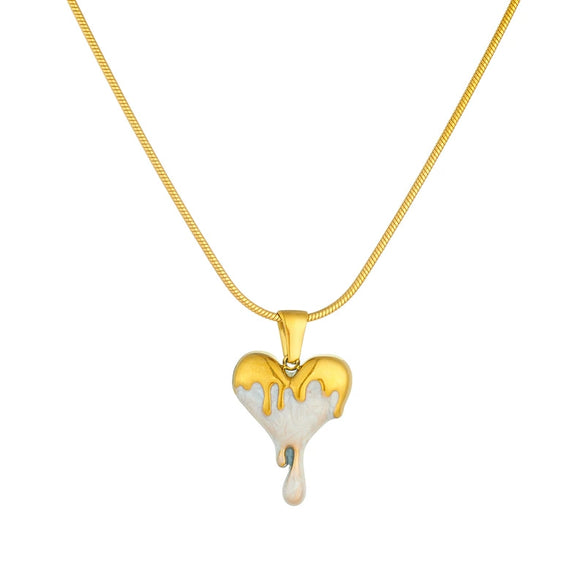 Wholesale Jewelry Stainless Steel Love Water Drops Bells Pendant Necklace Earrings Set Gold Plated Snake Bone Chain