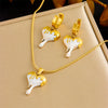 Wholesale Jewelry Stainless Steel Love Water Drops Bells Pendant Necklace Earrings Set Gold Plated Snake Bone Chain