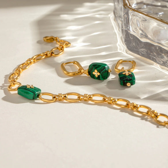 Wholesale Jewelry Stainless Steel Malachite Pendant Earrings Electroplating Geometric Style Women's