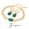 Wholesale Jewelry Stainless Steel Malachite Pendant Earrings Electroplating Geometric Style Women's