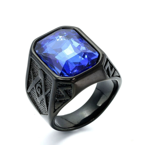 Wholesale Jewelry Stainless Steel Men's Geometric Ring Titanium Steel Electroplated Multicolor Gem Ring