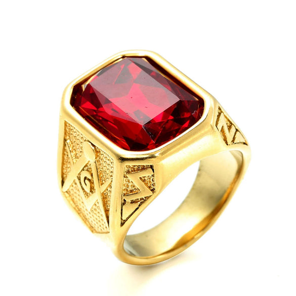 Wholesale Jewelry Stainless Steel Men's Geometric Ring Titanium Steel Electroplated Multicolor Gem Ring