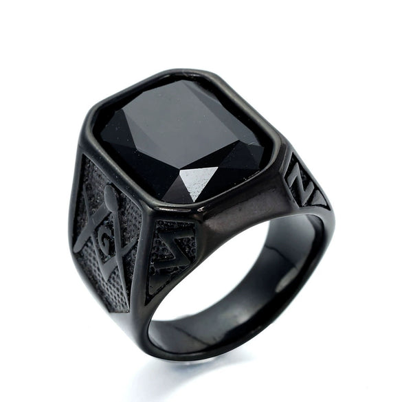 Wholesale Jewelry Stainless Steel Men's Geometric Ring Titanium Steel Electroplated Multicolor Gem Ring