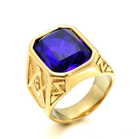Wholesale Jewelry Stainless Steel Men's Geometric Ring Titanium Steel Electroplated Multicolor Gem Ring
