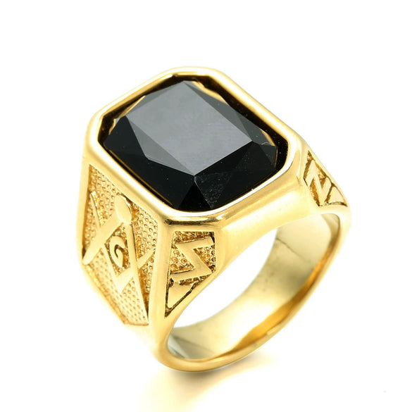 Wholesale Jewelry Stainless Steel Men's Geometric Ring Titanium Steel Electroplated Multicolor Gem Ring