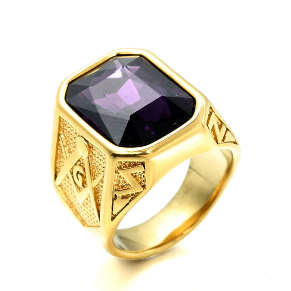 Wholesale Jewelry Stainless Steel Men's Geometric Ring Titanium Steel Electroplated Multicolor Gem Ring