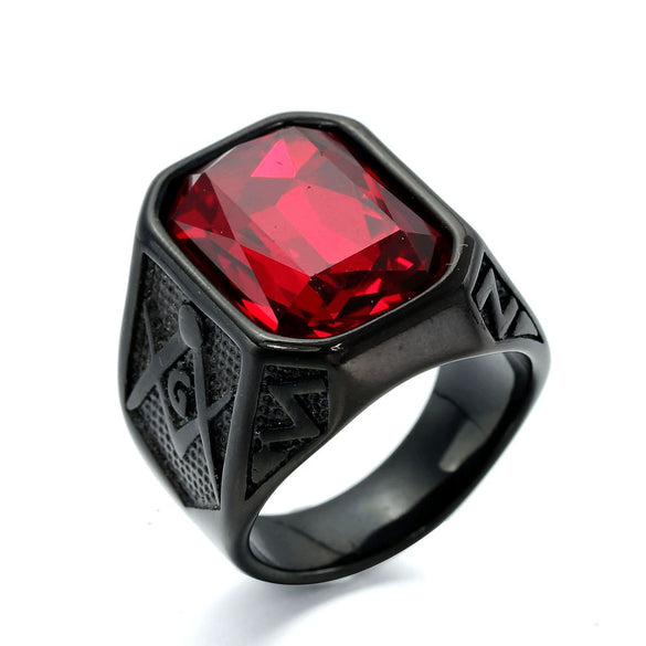 Wholesale Jewelry Stainless Steel Men's Geometric Ring Titanium Steel Electroplated Multicolor Gem Ring