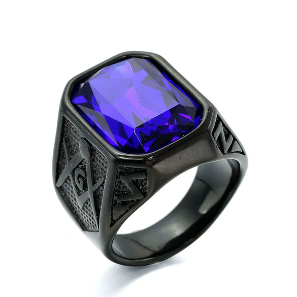 Wholesale Jewelry Stainless Steel Men's Geometric Ring Titanium Steel Electroplated Multicolor Gem Ring