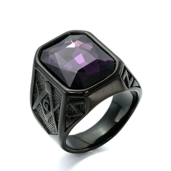 Wholesale Jewelry Stainless Steel Men's Geometric Ring Titanium Steel Electroplated Multicolor Gem Ring