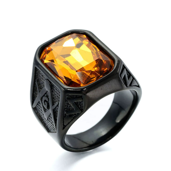 Wholesale Jewelry Stainless Steel Men's Geometric Ring Titanium Steel Electroplated Multicolor Gem Ring