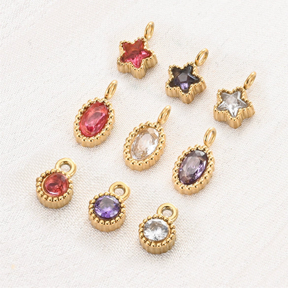 Wholesale Jewelry Stainless Steel Mini Pendant Inlaid Stars Oval Round Zircon Electroplated