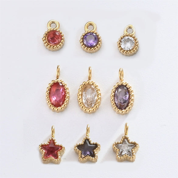 Wholesale Jewelry Stainless Steel Mini Pendant Inlaid Stars Oval Round Zircon Electroplated