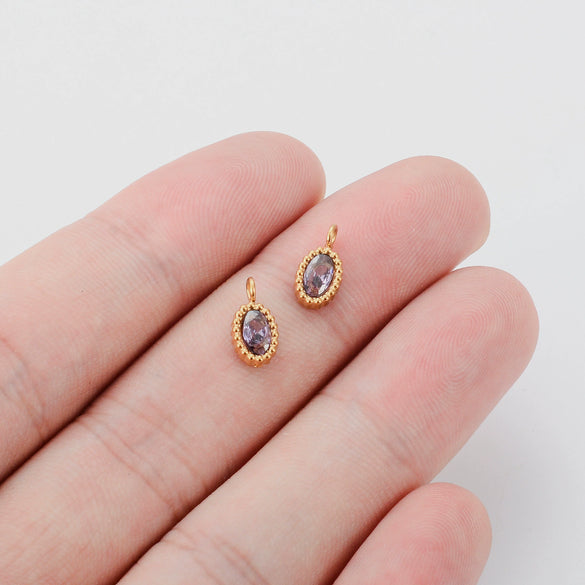 Wholesale Jewelry Stainless Steel Mini Pendant Inlaid Stars Oval Round Zircon Electroplated