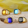 Wholesale Jewelry Stainless Steel Multicolor Gem Geometric Ring Retro Punk Style For Men Electroplated