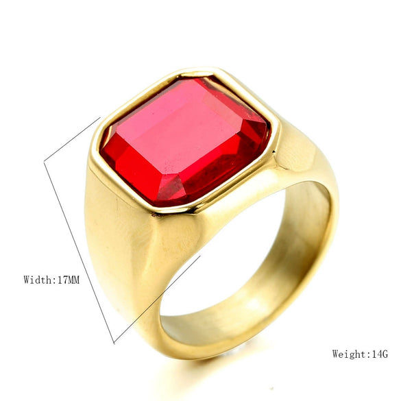 Wholesale Jewelry Stainless Steel Multicolor Gem Geometric Ring Retro Punk Style For Men Electroplated