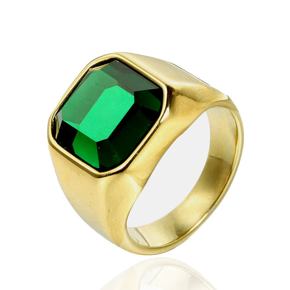 Wholesale Jewelry Stainless Steel Multicolor Gem Geometric Ring Retro Punk Style For Men Electroplated