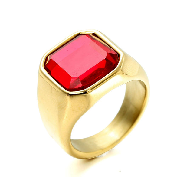 Wholesale Jewelry Stainless Steel Multicolor Gem Geometric Ring Retro Punk Style For Men Electroplated