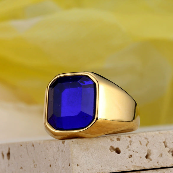 Wholesale Jewelry Stainless Steel Multicolor Gem Geometric Ring Retro Punk Style For Men Electroplated