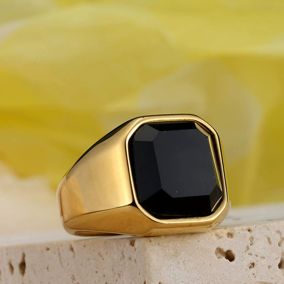 Wholesale Jewelry Stainless Steel Multicolor Gem Geometric Ring Retro Punk Style For Men Electroplated