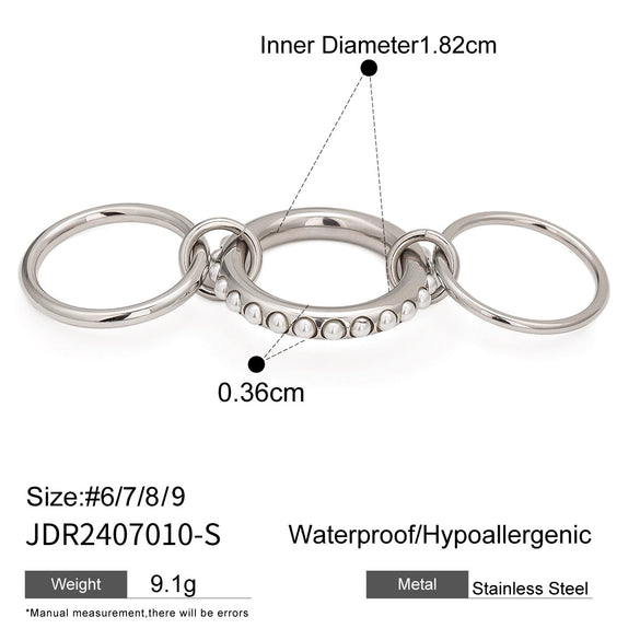 Wholesale Jewelry Stainless Steel Multilayer Stacked Pearl Ring And Titanium Steel Bracelet Geometric Style Electroplated