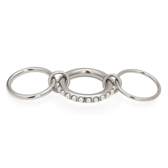 Wholesale Jewelry Stainless Steel Multilayer Stacked Pearl Ring And Titanium Steel Bracelet Geometric Style Electroplated