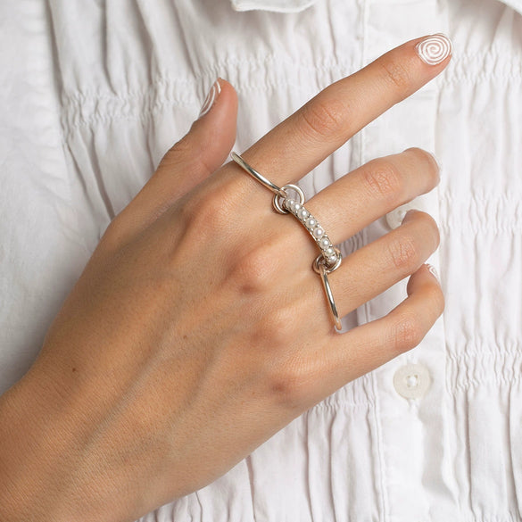 Wholesale Jewelry Stainless Steel Multilayer Stacked Pearl Ring And Titanium Steel Bracelet Geometric Style Electroplated