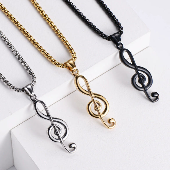 Wholesale Jewelry Stainless Steel Music Symbol Logo Doll Retro Unisex Electroplated Necklace