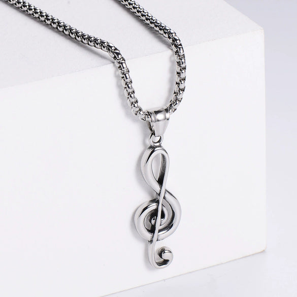 Wholesale Jewelry Stainless Steel Music Symbol Logo Doll Retro Unisex Electroplated Necklace