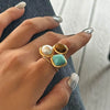 Wholesale Jewelry Stainless Steel Natural Stone Blue Turquoise Tiger Eye Stone Geometric Open Ring Electroplating For Women