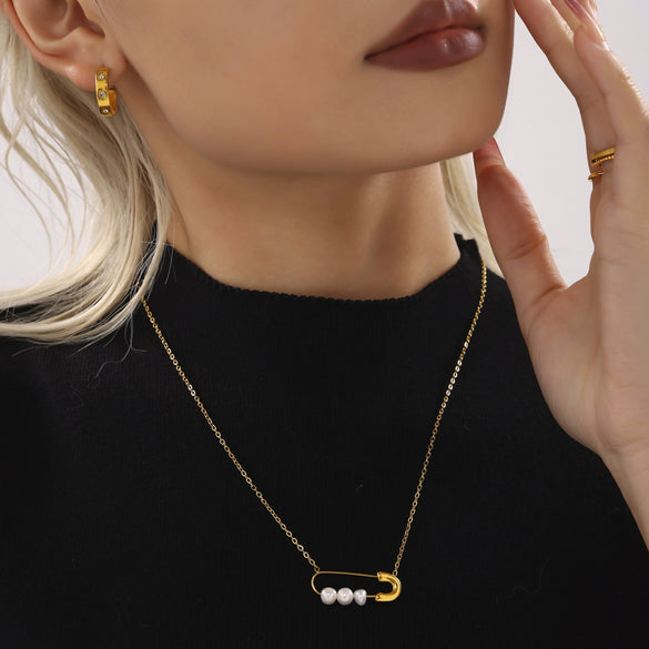 Wholesale Jewelry 316L Stainless Steel Natural Stone Freshwater Pearl Geometric Electroplated Necklace For Women