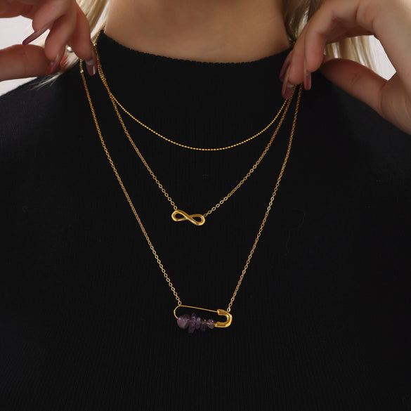 Wholesale Jewelry 316L Stainless Steel Natural Stone Freshwater Pearl Geometric Electroplated Necklace For Women