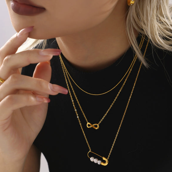 Wholesale Jewelry 316L Stainless Steel Natural Stone Freshwater Pearl Geometric Electroplated Necklace For Women