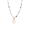 Wholesale Jewelry Stainless Steel Natural Stone Freshwater Pearl Geometric Pendant Collarbone Necklace For Women