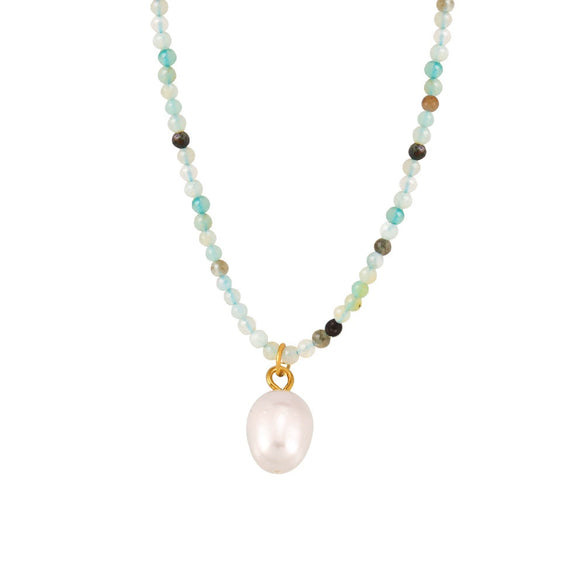 Wholesale Jewelry Stainless Steel Natural Stone Freshwater Pearl Geometric Pendant Collarbone Necklace For Women