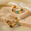 Wholesale Jewelry Stainless Steel Natural Stone Geometric Cshaped Electroplated Earrings For Women