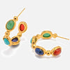 Wholesale Jewelry Stainless Steel Natural Stone Geometric Cshaped Electroplated Earrings For Women