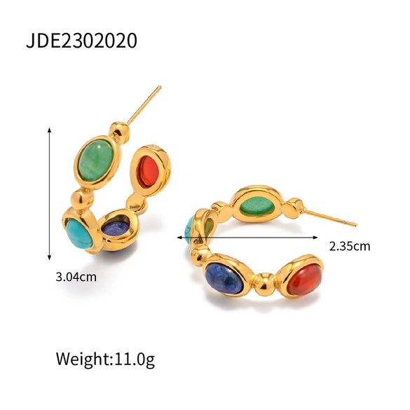 Wholesale Jewelry Stainless Steel Natural Stone Geometric Cshaped Electroplated Earrings For Women
