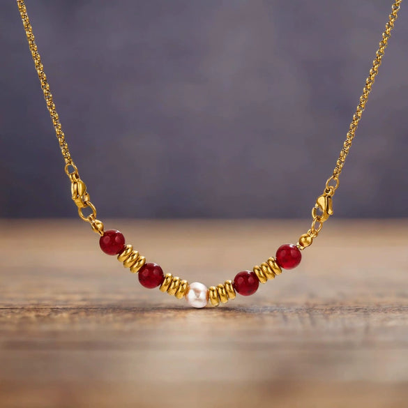Wholesale Jewelry Stainless Steel Natural Stone Pearl Retro Double Hole Round Pendant With Electroplating And Vacuum Treatment