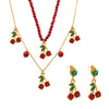 Wholesale Jewelry Stainless Steel Natural Stone Zircon Fruit Shape Electroplating Pendant Necklace Earrings Set