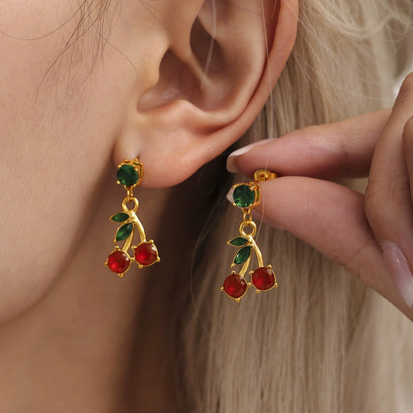 Wholesale Jewelry Stainless Steel Natural Stone Zircon Fruit Shape Electroplating Pendant Necklace Earrings Set