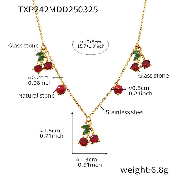 Wholesale Jewelry Stainless Steel Natural Stone Zircon Fruit Shape Electroplating Pendant Necklace Earrings Set