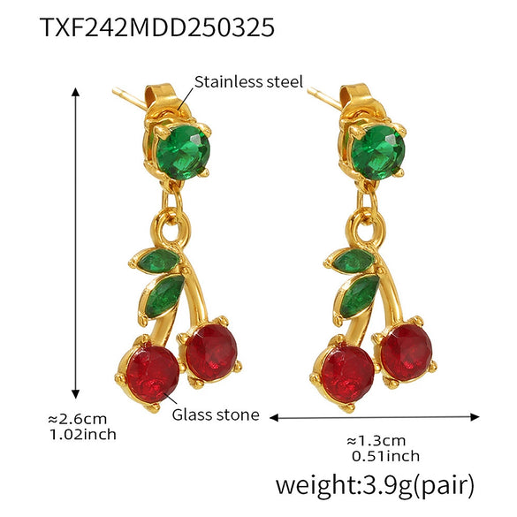 Wholesale Jewelry Stainless Steel Natural Stone Zircon Fruit Shape Electroplating Pendant Necklace Earrings Set