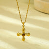 Wholesale Jewelry Stainless Steel Natural Tiger Eye Stone Cross Pendant Electroplating
