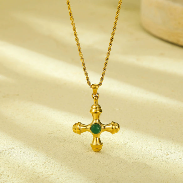 Wholesale Jewelry Stainless Steel Natural Tiger Eye Stone Cross Pendant Electroplating