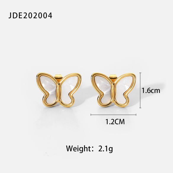 Wholesale Jewelry Stainless Steel Natural White Shellfish Butterfly Electroplating Animals Zodiac Earrings For Women