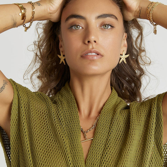 Wholesale Jewelry Stainless Steel Ocean Shell Starfish Earrings With Animal Pattern And Electroplating For Women