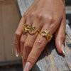 Wholesale Jewelry Stainless Steel Ocean Style Geometric Starfish Coral Joint Open Ring For Women Electroplated